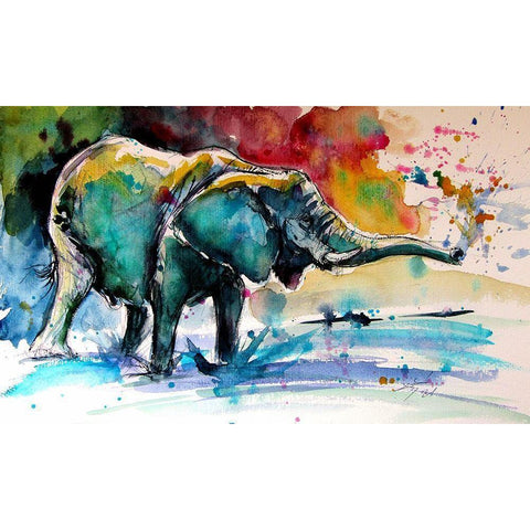 Elephant in Water White Modern Wood Framed Art Print by Kovacs, Anna Brigite