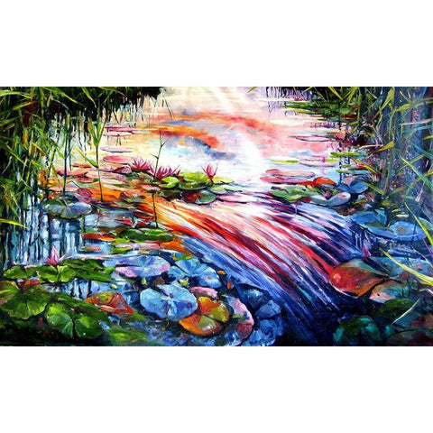 Watter Mirror with Watter Lillies White Modern Wood Framed Art Print by Kovacs, Anna Brigite