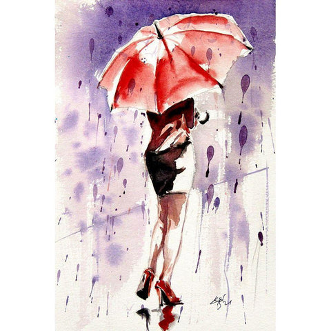 Pretty Girl with Red Umbrella Black Modern Wood Framed Art Print by Kovacs, Anna Brigite