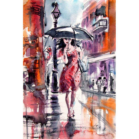 Pretty Girl with Black Umbrella Black Modern Wood Framed Art Print by Kovacs, Anna Brigite