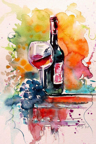 Wine and Grape White Modern Wood Framed Art Print with Double Matting by Kovacs, Anna Brigite