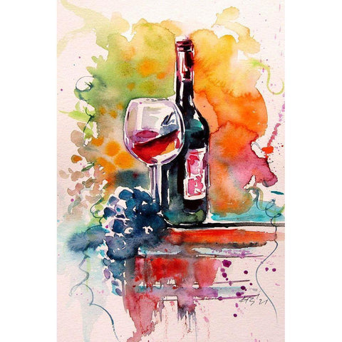 Wine and Grape White Modern Wood Framed Art Print by Kovacs, Anna Brigite