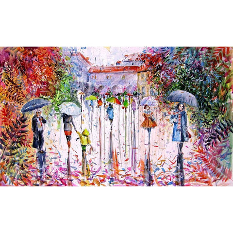 Fall in the City II Black Modern Wood Framed Art Print by Kovacs, Anna Brigite