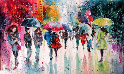 Umbrellas II White Modern Wood Framed Art Print with Double Matting by Kovacs, Anna Brigite