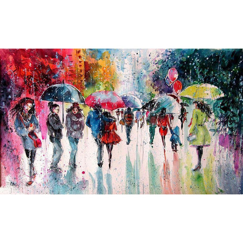 Umbrellas II Black Modern Wood Framed Art Print with Double Matting by Kovacs, Anna Brigite