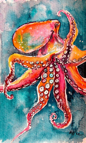 Octopus II White Modern Wood Framed Art Print with Double Matting by Kovacs, Anna Brigite