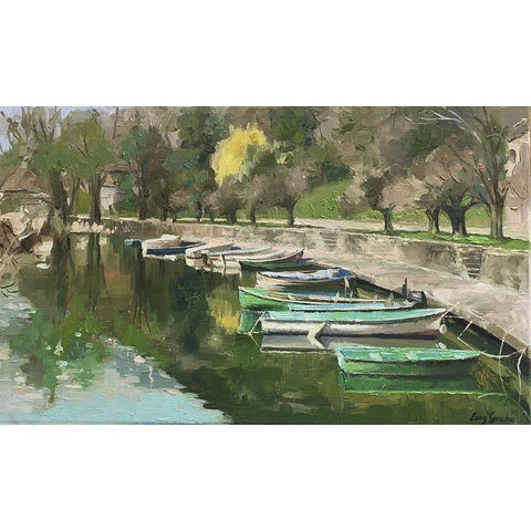 French Small Harbour Gold Ornate Wood Framed Art Print with Double Matting by Strube, Ling