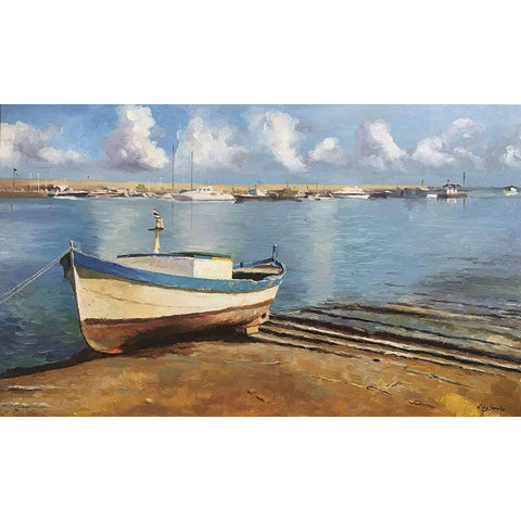 Boat in Sicily White Modern Wood Framed Art Print by Strube, Ling