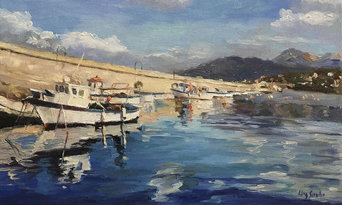 Italian Harbour White Modern Wood Framed Art Print with Double Matting by Strube, Ling