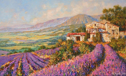 Provence-Lavender Fields Black Ornate Wood Framed Art Print with Double Matting by Obuchovsky, Yury