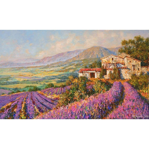 Provence-Lavender Fields White Modern Wood Framed Art Print by Obuchovsky, Yury