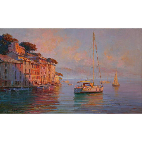 Portofino  White Modern Wood Framed Art Print by Obuchovsky, Yury