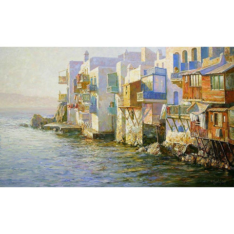 Island Mikonos Gold Ornate Wood Framed Art Print with Double Matting by Obuchovsky, Yury