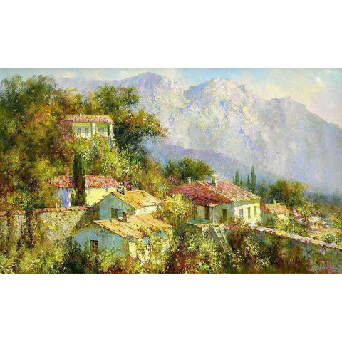 Red Roofs in Village Gold Ornate Wood Framed Art Print with Double Matting by Obuchovsky, Yury