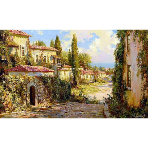 Town by the Sea II Gold Ornate Wood Framed Art Print with Double Matting by Obuchovsky, Yury