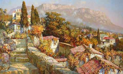 Autumn Day on the South Coast Black Ornate Wood Framed Art Print with Double Matting by Obuchovsky, Yury