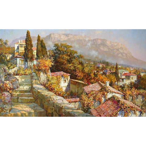 Autumn Day on the South Coast Black Modern Wood Framed Art Print by Obuchovsky, Yury