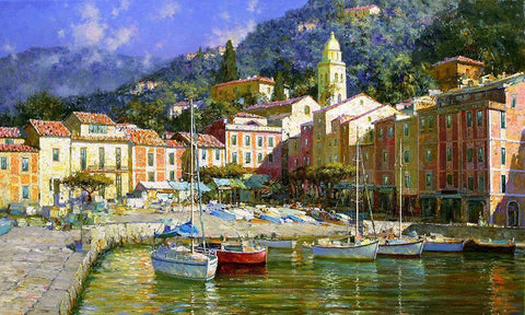 Portofino Black Ornate Wood Framed Art Print with Double Matting by Obuchovsky, Yury