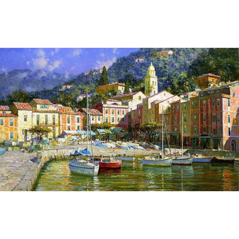 Portofino Black Modern Wood Framed Art Print by Obuchovsky, Yury