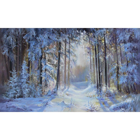 Winter Forrest Black Modern Wood Framed Art Print with Double Matting by Rogozina, Svetlana