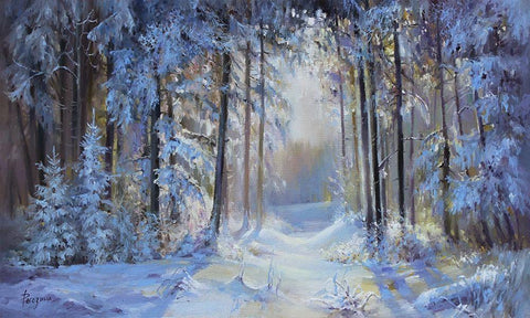 Winter Forrest Black Ornate Wood Framed Art Print with Double Matting by Rogozina, Svetlana