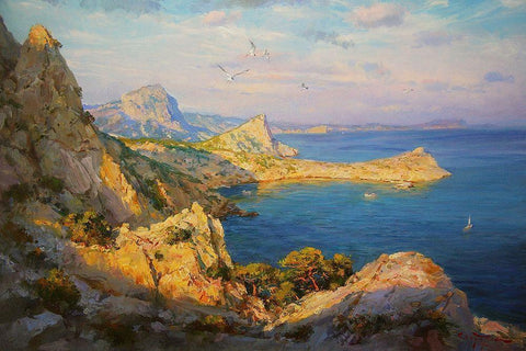 Rocky Coast VIII Black Ornate Wood Framed Art Print with Double Matting by Sviridov, Sergei