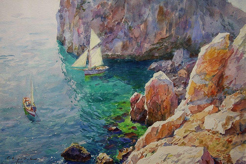 Rocky Coast IX Black Ornate Wood Framed Art Print with Double Matting by Sviridov, Sergei