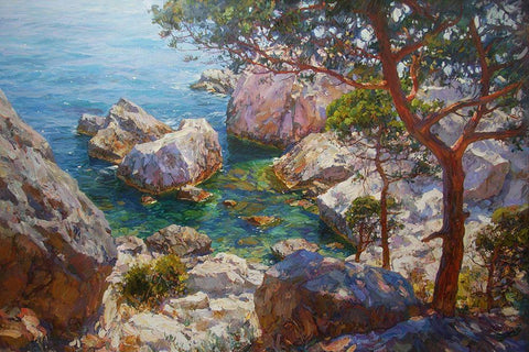 Rocky Coast X Black Ornate Wood Framed Art Print with Double Matting by Sviridov, Sergei