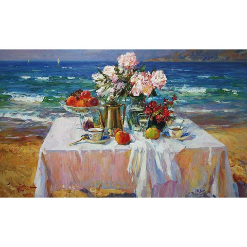 A Table by the Sea II White Modern Wood Framed Art Print by Sviridov, Sergei