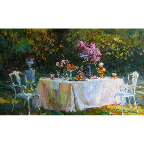A Table in Garden IX Black Modern Wood Framed Art Print by Sviridov, Sergei