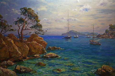 Rocky Coast XIII White Modern Wood Framed Art Print with Double Matting by Sviridov, Sergei