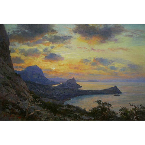 Sunset over  the Sea Black Modern Wood Framed Art Print with Double Matting by Sviridov, Sergei