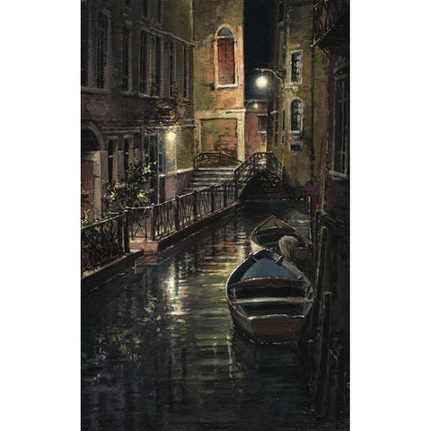 Venice Night Walk Black Modern Wood Framed Art Print with Double Matting by Yushkevich, Viktor