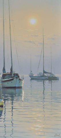 Sleeping Yachts Black Ornate Wood Framed Art Print with Double Matting by Adamov, Alexey