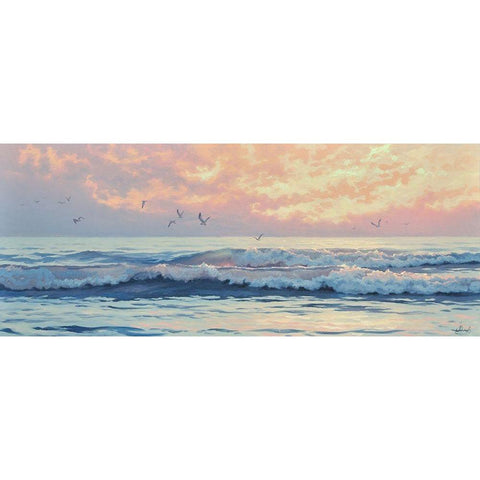 Surf by Sunset White Modern Wood Framed Art Print by Adamov, Alexey