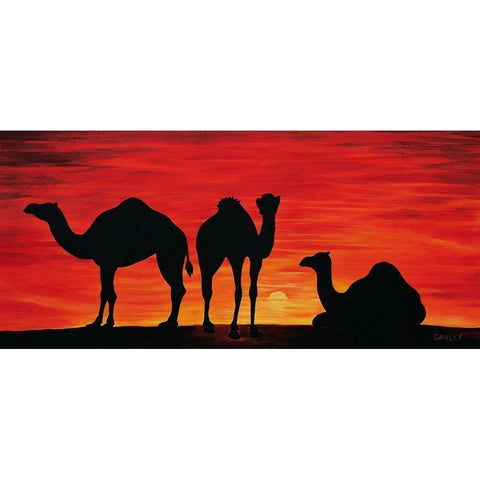 Walking Camels I Black Modern Wood Framed Art Print with Double Matting by Dahlke, Izabella