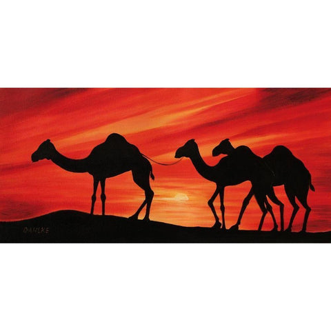 Walking Camels II Black Modern Wood Framed Art Print with Double Matting by Dahlke, Izabella