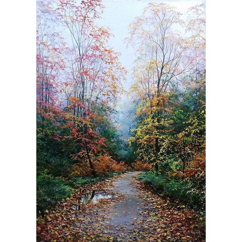 Autumn Way is waiting for you Black Modern Wood Framed Art Print with Double Matting by Cernov, Ivan