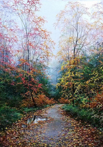 Autumn Way is waiting for you Black Ornate Wood Framed Art Print with Double Matting by Cernov, Ivan