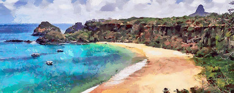 Algarve Coast in Summer White Modern Wood Framed Art Print with Double Matting by Medeiros, Celito