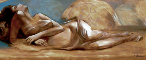 Lying Girl White Modern Wood Framed Art Print with Double Matting by Medeiros, Celito