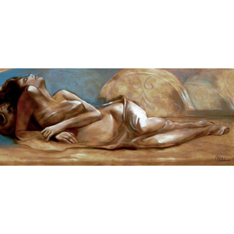 Lying Girl Gold Ornate Wood Framed Art Print with Double Matting by Medeiros, Celito