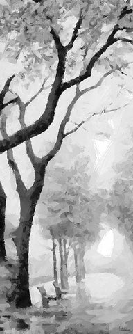 Trees by the Road I BW White Modern Wood Framed Art Print with Double Matting by Medeiros, Celito