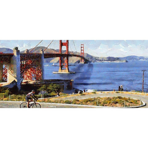 Cyclist by Golden Bridge Black Modern Wood Framed Art Print with Double Matting by Medeiros, Celito