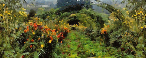 Romantic Garden White Modern Wood Framed Art Print with Double Matting by Medeiros, Celito