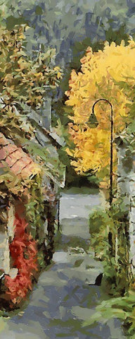 Village Street in Autumn White Modern Wood Framed Art Print with Double Matting by Medeiros, Celito