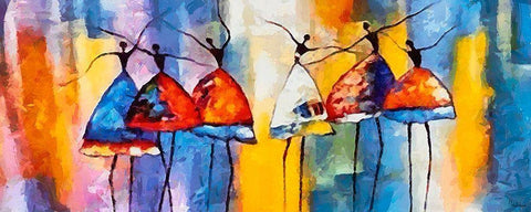 Dancers in Orange Dress V White Modern Wood Framed Art Print with Double Matting by Medeiros, Celito