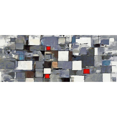 Red and White Squares II White Modern Wood Framed Art Print by Medeiros, Celito