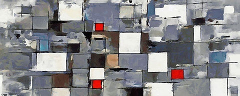 Red and White Squares II Black Ornate Wood Framed Art Print with Double Matting by Medeiros, Celito