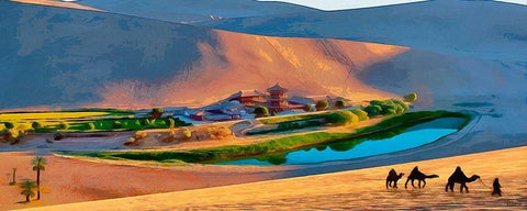 Oasis in Desert White Modern Wood Framed Art Print with Double Matting by Medeiros, Celito